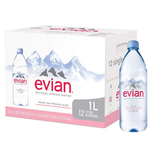 Evian Natural Spring Water, 1 Liter, 12 ct