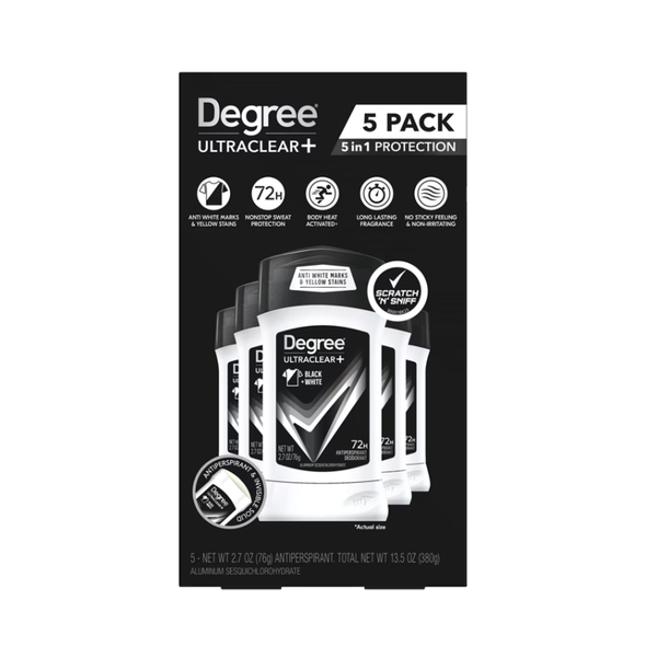 Degree Men UltraClear+ Antiperspirant Deodorant, Black & White, 2.7 oz, 5 ct