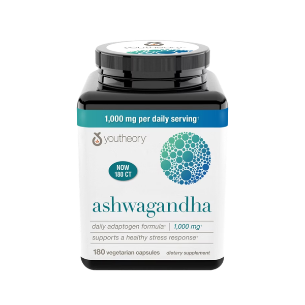youtheory Ashwagandha 1000 mg, 180 Vegetarian Capsules