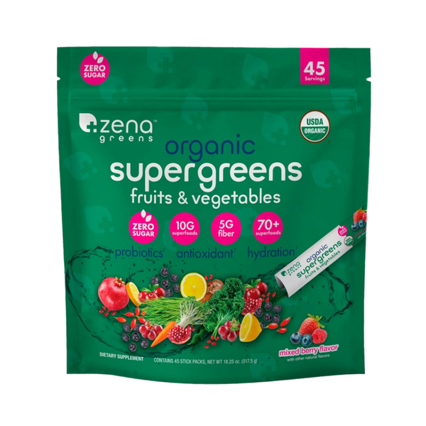 Zena Greens Organic Supergreens Fruits & Vegetables, Mixed Berry, 45 ct