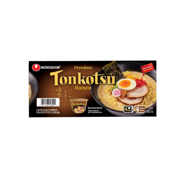 Nongshim Tonkotsu Ramen Premium Noodle Soup, Rich Pork Broth, 3.56 oz, 6 ct
