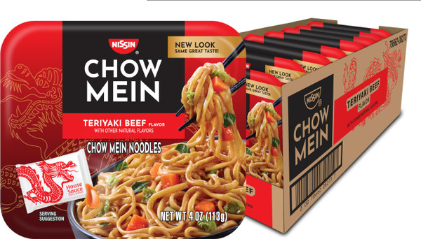 Nissin Chow Mein Noodles, Teriyaki Beef Flavor, 4 oz, 8 ct