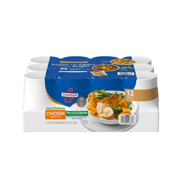 Swanson Natural Goodness Chicken Broth, Less Sodium, 14.5 oz, 12 ct