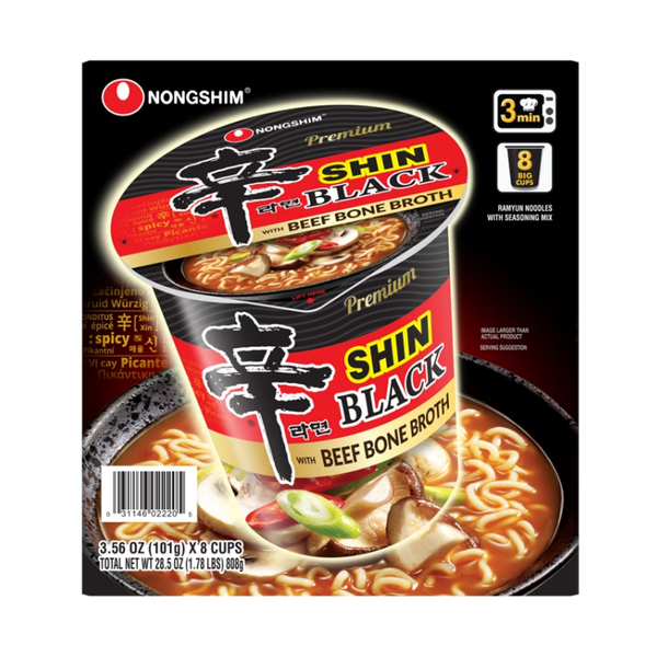 Nongshim Shin Ramyun Black Premium Noodle Soup Cup, Spicy, 3.5 oz, 8 ct