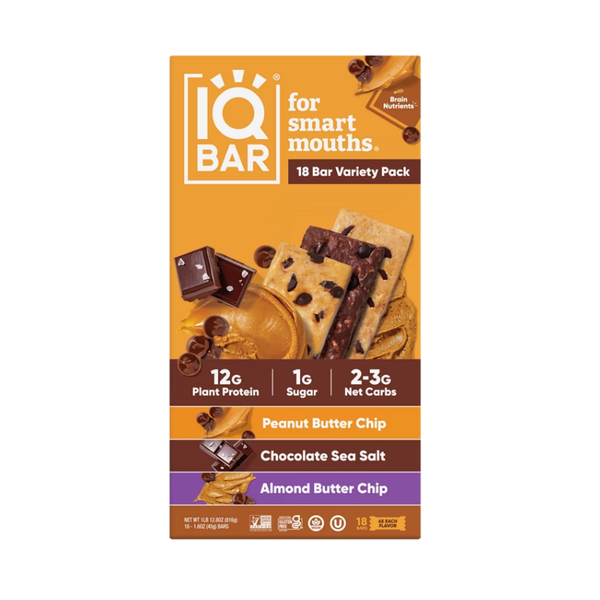 IQBAR Plant Protein Bar, Chocolate Lovers Variety Pack, 1.6 oz, 18 ct