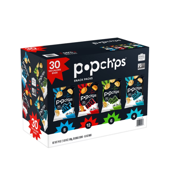 Popchips Potato Chips Snack Packs, Variety Pack, 0.8 oz, 30 ct
