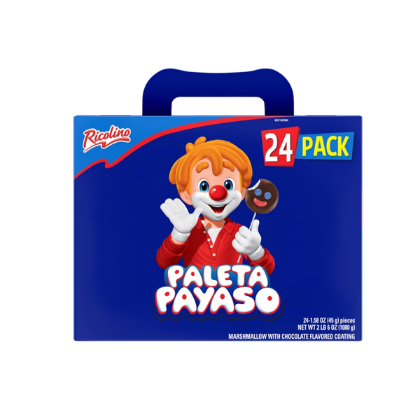 Ricolino Paleta Payaso Marshmallow with Chocolate Flavored Coating, 1.58 oz, 24 ct
