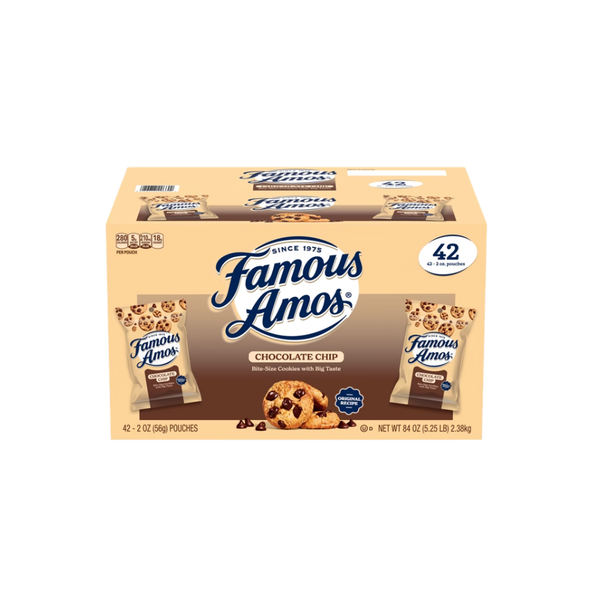 Famous Amos Cookies, Chocolate Chip, 2 oz, 42 ct