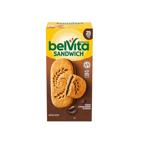 belVita Breakfast Sandwich Biscuits, Dark Chocolate Creme, 1.76 oz, 25 ct