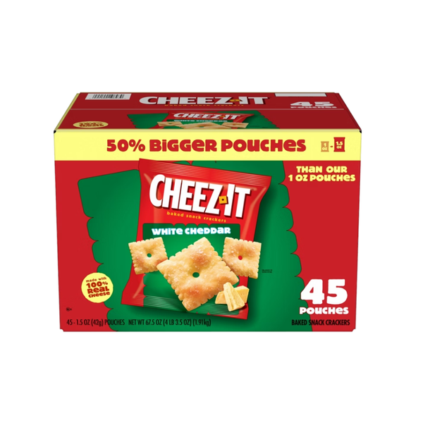 Cheez-It Baked Snack Crackers, White Cheddar, 1.5 oz, 45 ct