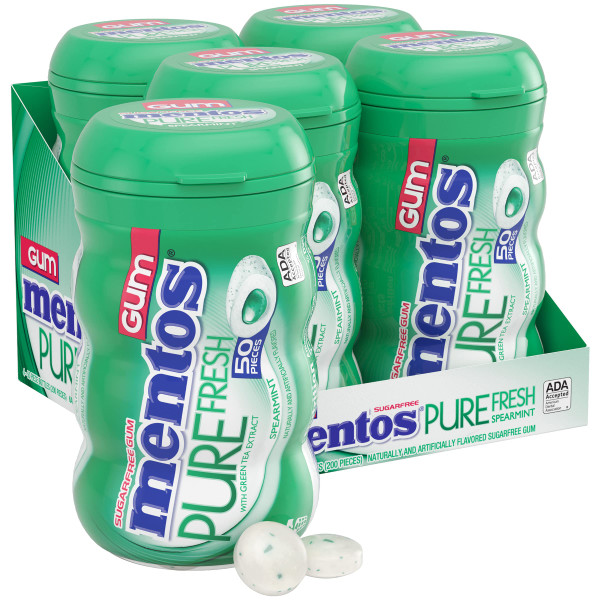 Mentos Pure Fresh Sugar Free Gum, Spearmint, 50 Pieces, 4 ct