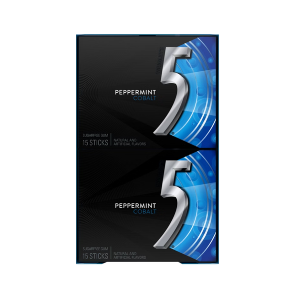 5 Gum Sugar Free Chewing Gum, Peppermint Cobalt, 15 Sticks, 10 ct