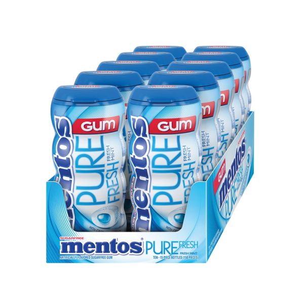 Mentos Pure Fresh Sugar Free Gum, Fresh Mint, 15 Pieces, 10 ct