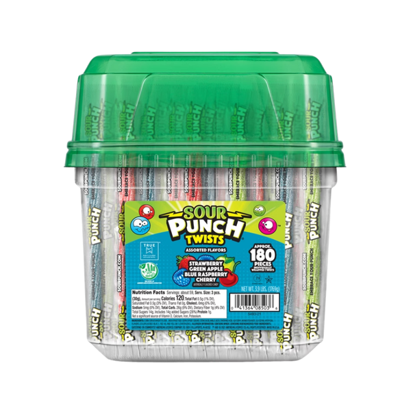 Sour Punch Twists, 6" Individually Wrapped Candy, Assorted Flavors, 180 ct