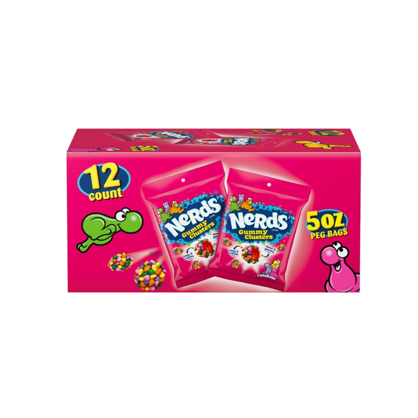 Nerds Gummy Clusters, Rainbow, 5 oz Peg Bag, 12 ct