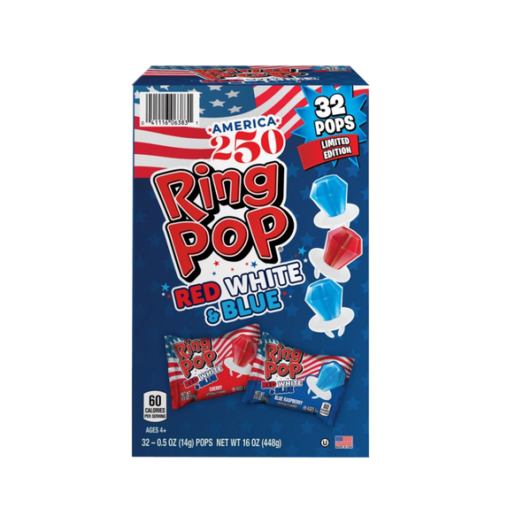 Ring Pop Limited Edition Red, White and Blue, Variety Pack, 0.5 oz, 32 ct