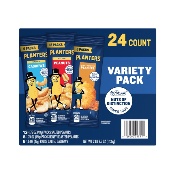 Planters Cashews and Peanuts, Variety Pack, 24 ct