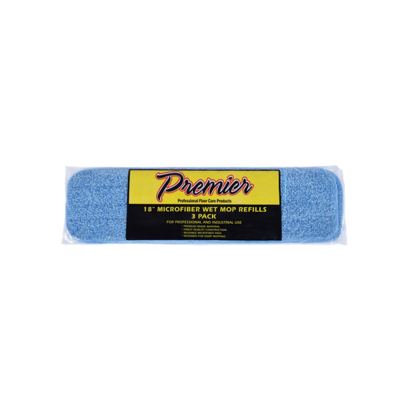 Premier Microfiber Wet Mop Refill for 18" Frame, Blue, 3 ct