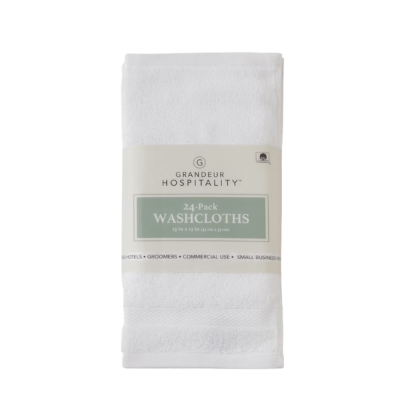 Grandeur Hospitality 100% Cotton Washcloths, White, 24 ct