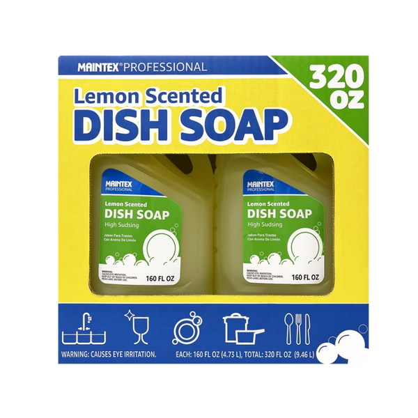 Maintex Professional High Sudsing Liquid Dish Soap, Lemon Scent, 160 fl oz, 2 ct
