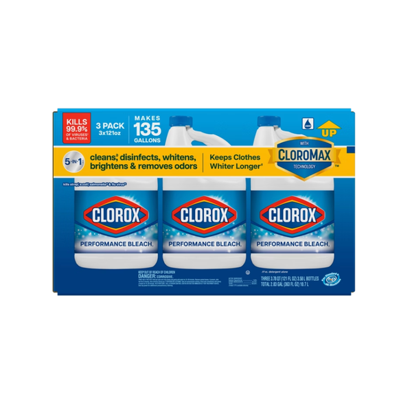 Clorox Performance Bleach with CloroMax, Concentrated, 121 fl oz, 3 ct