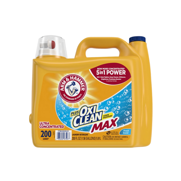 Arm & Hammer Liquid Laundry Detergent, Plus OXI Clean Max, Ultra Concentrated, HE Compatible, Fresh Scent, 200 fl oz
