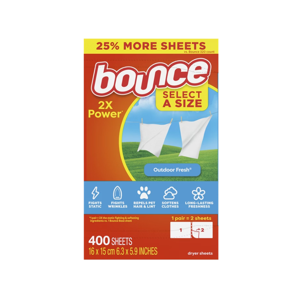 Bounce Select-a-Size Dryer Sheets, Outdoor Fresh Scent, 400 Sheets