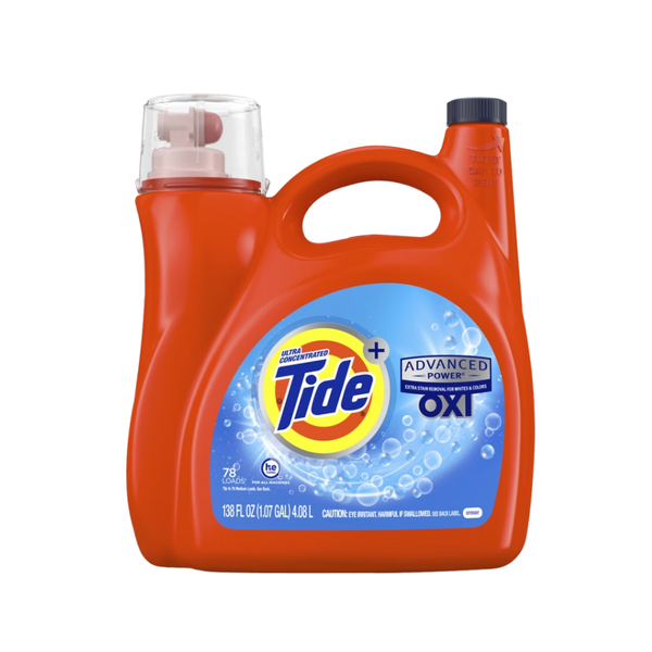 Tide Liquid Laundry Detergent, Advanced Power with OXI, Ultra Concentrated, HE Compatible, Original Scent, 138 fl oz