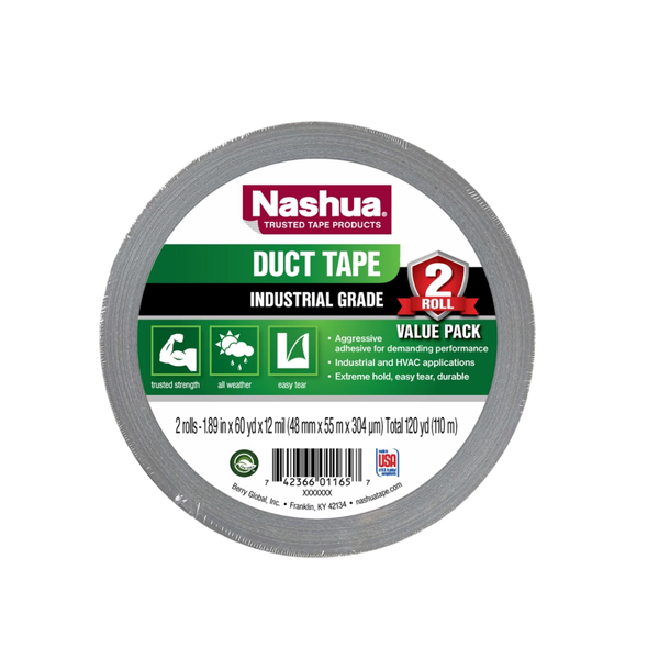 Nashua Industrial Grade Duct Tape, Silver, 1.89" x 60.1 yards, 2 ct