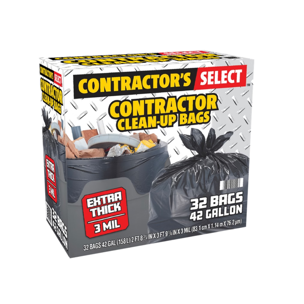 Contractor's Select Contractor Clean-Up Bags, Extra Thick, Black, 42 Gallon, 32 ct