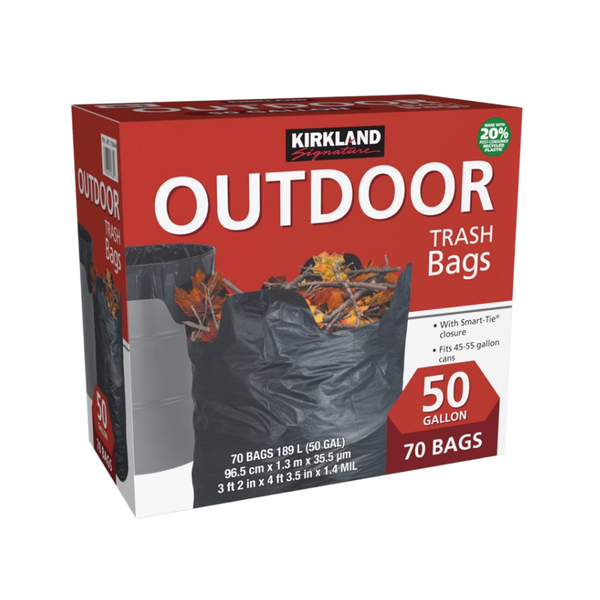 Kirkland Signature Outdoor Trash Bags, 20% PCR, Black, 50 Gallon, 70 ct