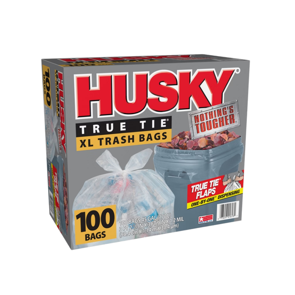 Husky True Tie XL Trash Bags, 45 Gallon, 100 ct
