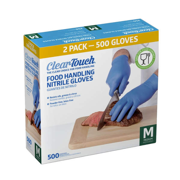 Medline Clear-Touch Food Handling Nitrile Gloves, Medium, Blue, 500 ct