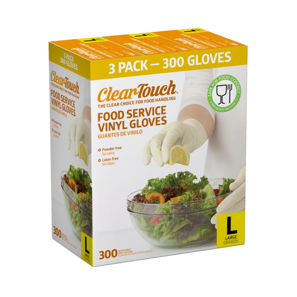 Medline Clear-Touch Food Service Vinyl Gloves, Large, White, 300 ct