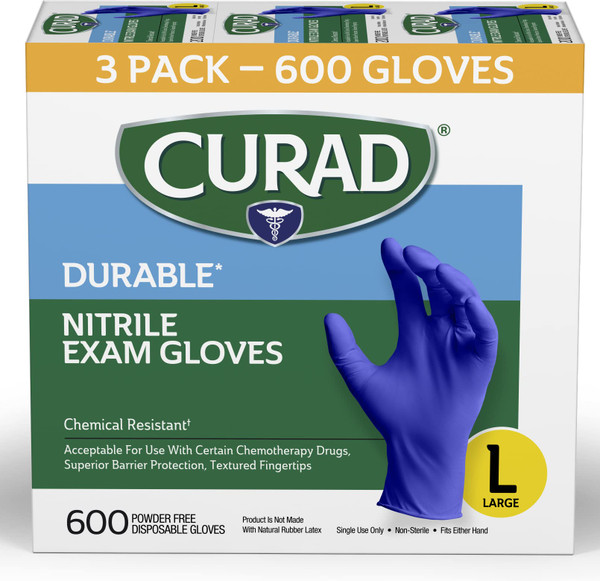 Curad Durable Nitrile Exam Gloves, Small, 600 ct
