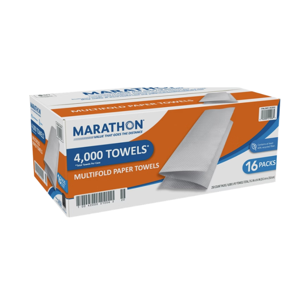 Marathon Multifold Paper Towels, 1-Ply, White, 4000 ct