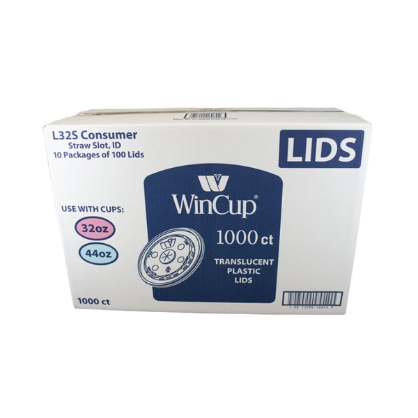 WinCup Straw Slot, ID Plastic Cup Lids, Translucent, 32 oz and 44 oz, 1000 ct