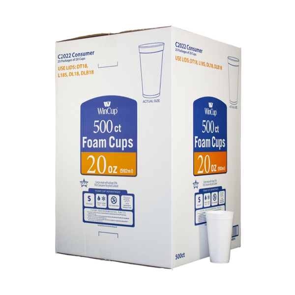 WinCup Foam Cold and Hot Cups, 20 oz, White, 500 ct