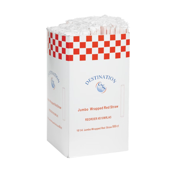 Vital International Solutions 10.25" Jumbo Straw, Wrapped, Red, 2000 ct