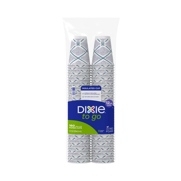 Dixie To Go Insulated Paper Hot or Cold Cup, Coffee Haze, 12 oz, 160 ct