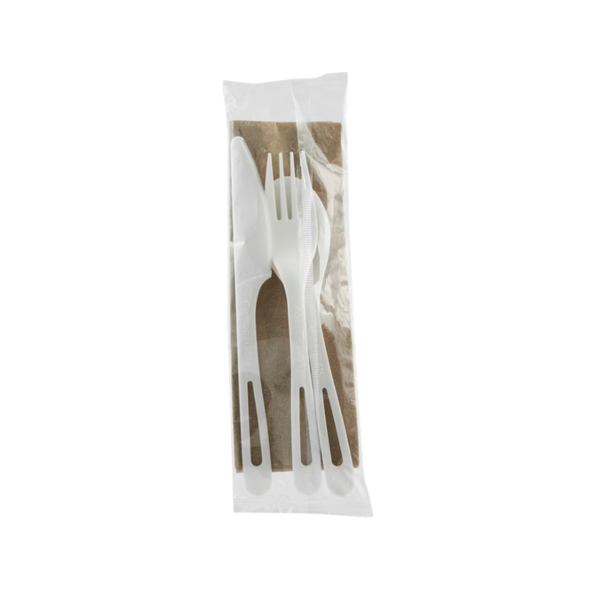 World Centric Compostable Fork, Knife, Spoon, Napkin Cutlery Kit, 250 ct