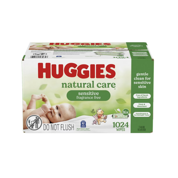 Huggies Natural Care Sensitive Baby Wipes, Unscented, Disney Baby Designs, 1024 Wipes