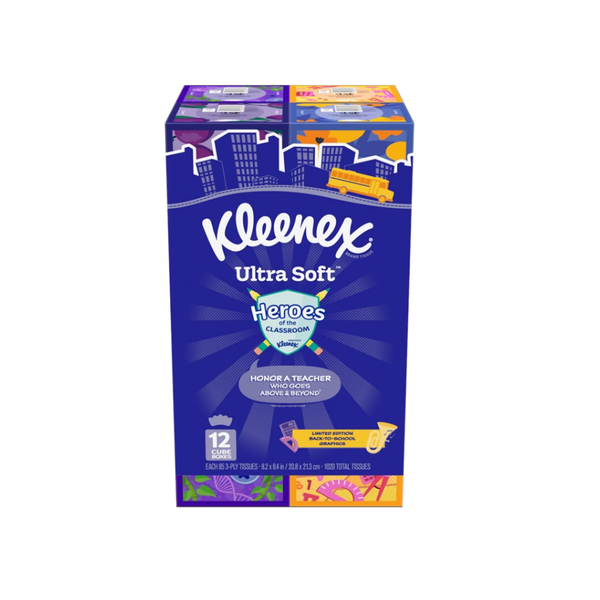 Kleenex Ultra Soft Facial Tissue, 3-Ply, Cube Box, 85 Tissues, 12 ct