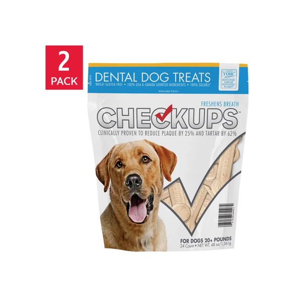 CheckUps Dental Dog Treats 24 Count, 2-pack