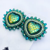 Green Mermaid Heart Beaded Studs