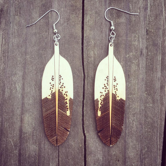 Large Wooden Eagle Feather Earrings Tuscarora WoodWorks