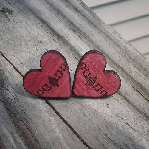 Wood Heart Valentines Day Earrings