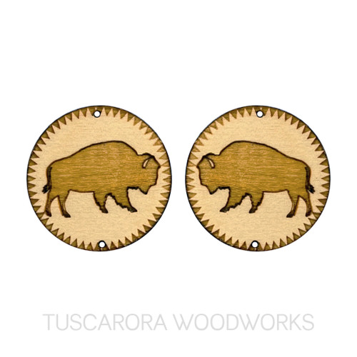 Buffalo Wooden Centers. Buffalo in a wooden circle. We are proud to say all our wooden centers/cabs are handcrafted on the Tuscarora Nation. We precision-engrave our original designs onto each pair to provide you with a creative basis for your beadwork. Our customers find that incorporating our cabs into their beadwork allows them to create unique pieces and increases their sales.