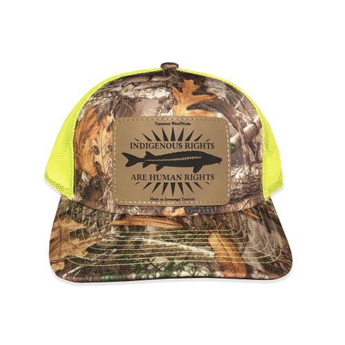 Indigenous Rights Sturgeon Camo Hat - Neon Green