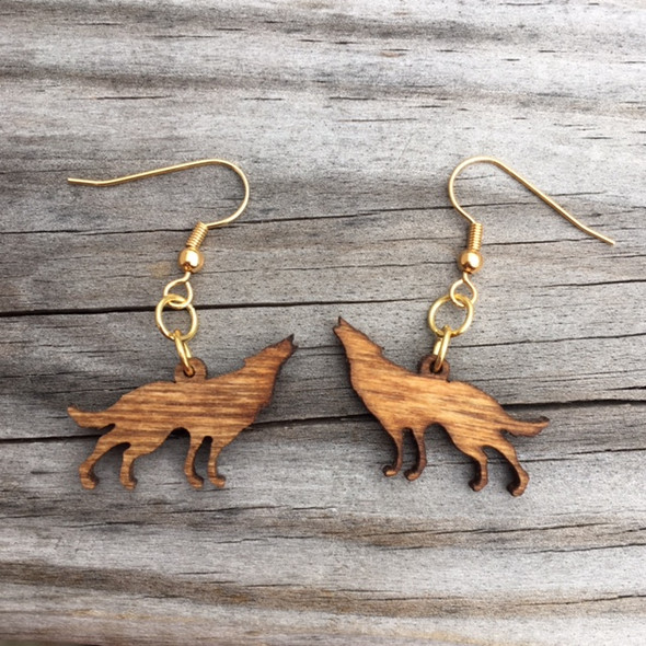 Wooden Wolf Earrings